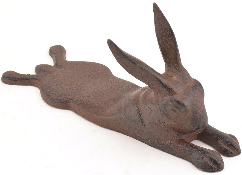 Upper Deck Rabbit Design Cast Iron Door Stop Wedge - Funny Brown Door Stop - Rust Finish
